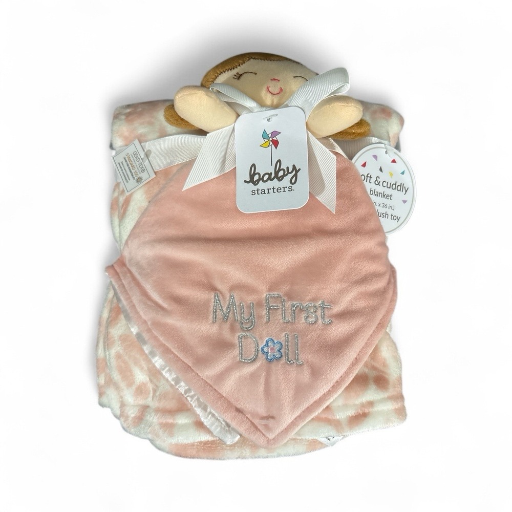My First Doll Pink Security Blanket & White Floral Blanket Gift Baby Starters